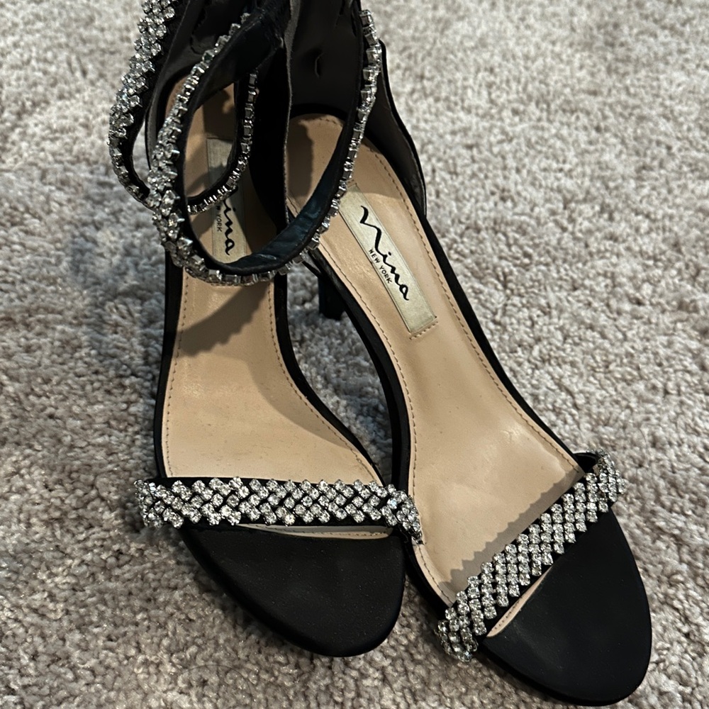 Nina Black Heels with Silver Embellishments